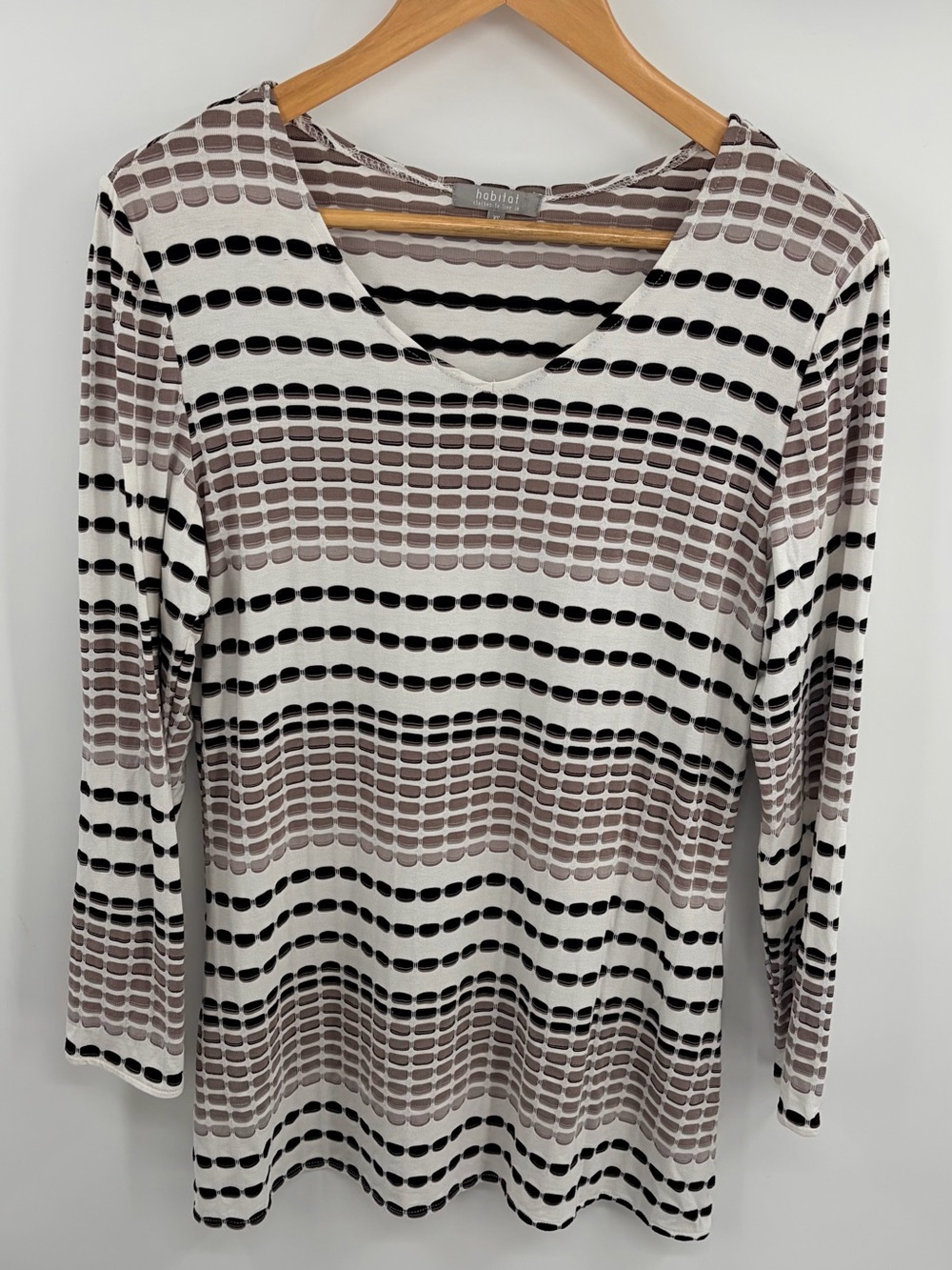 Habitat v-neck pill shaped striped long sleeve tunic top jersey knit women’s XS